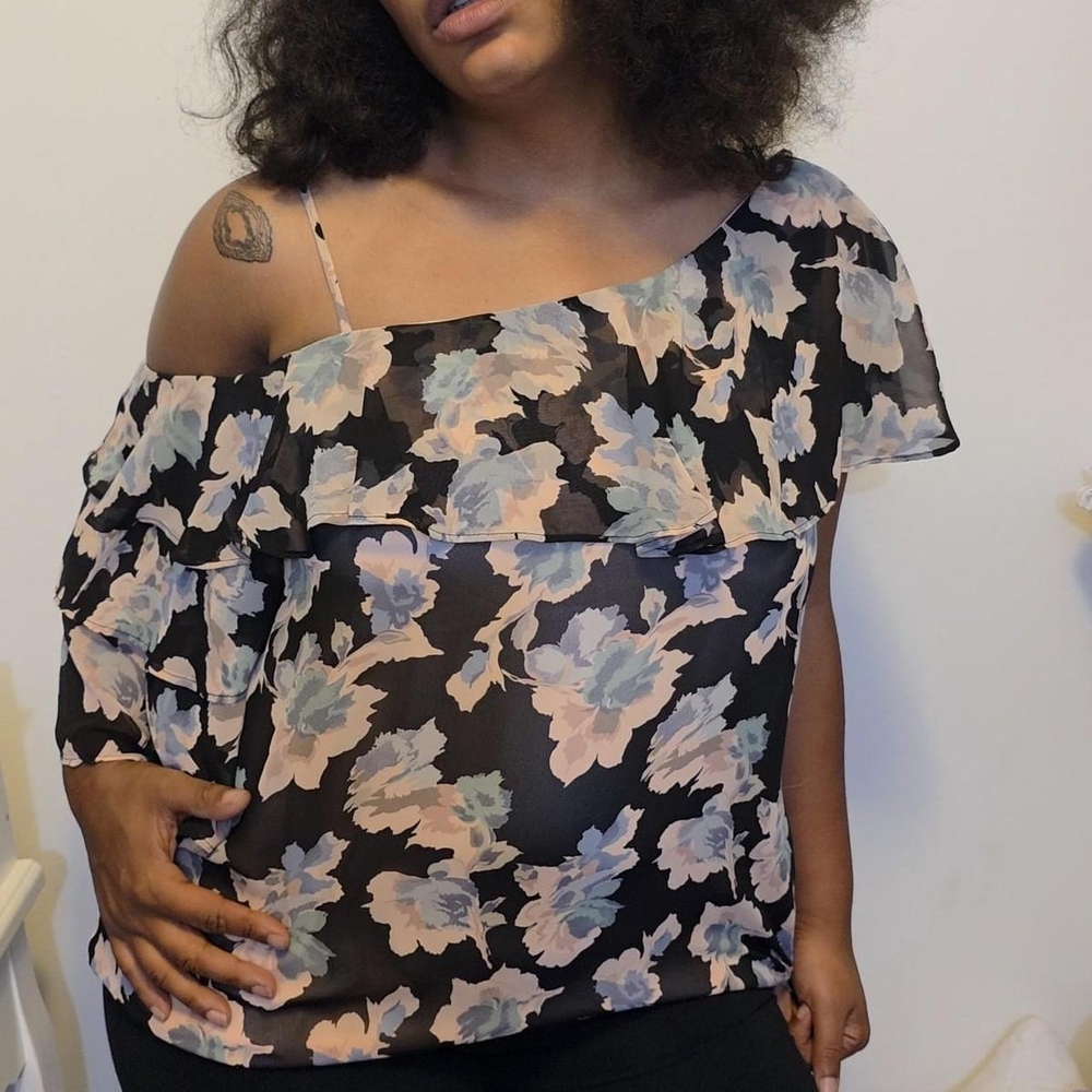 Mary & Mabel Black and Pink Floral Blouse